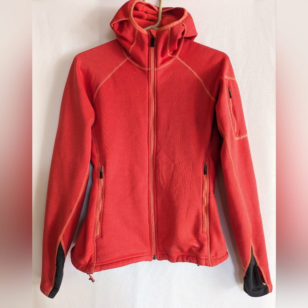 REI Women's Small Red Pink Jacket Hood Thick Plush Fleece Top Hiking Snow Cold